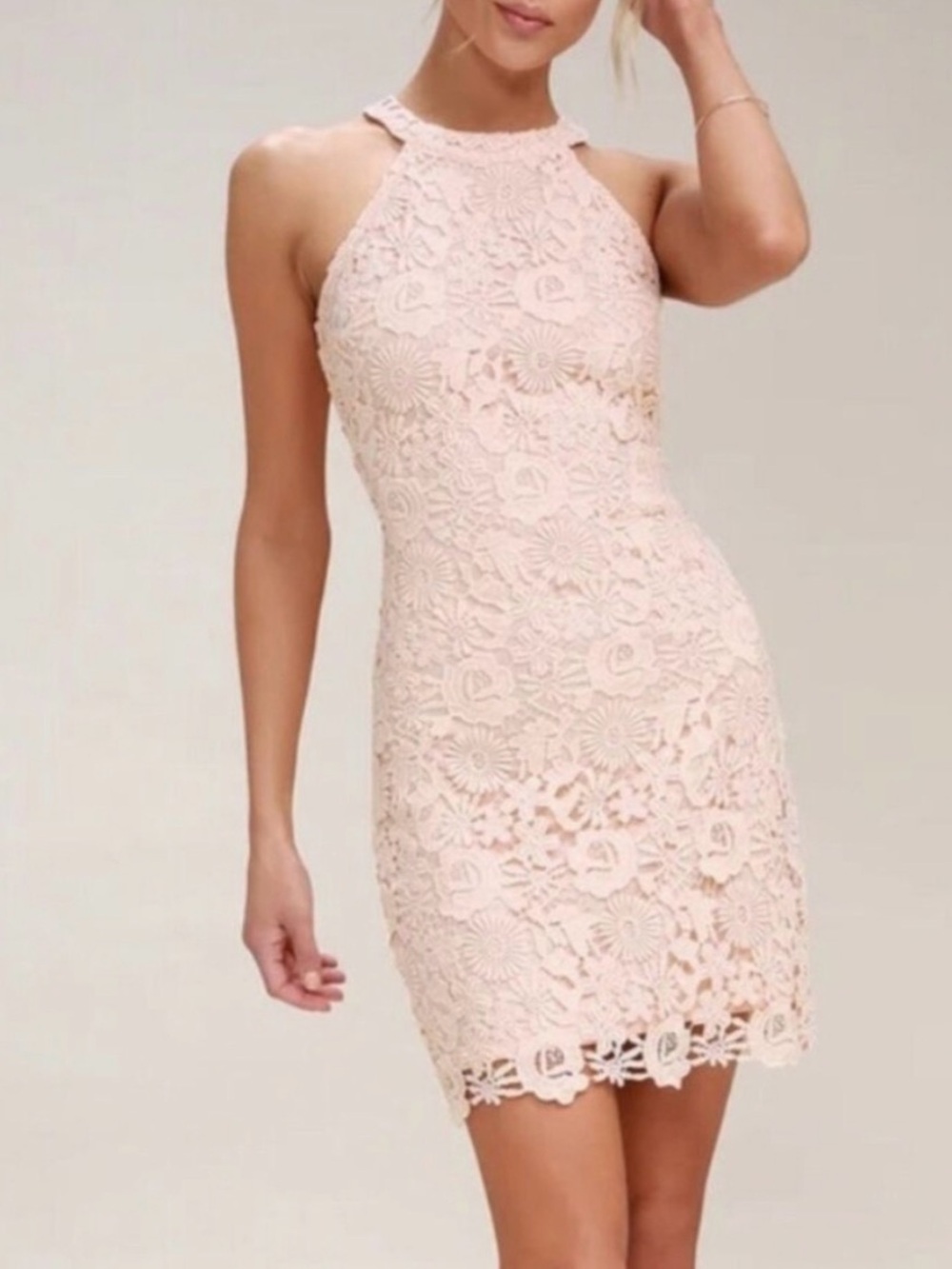 Lulus Love Poem Lace Mini Dress in Blush Pink